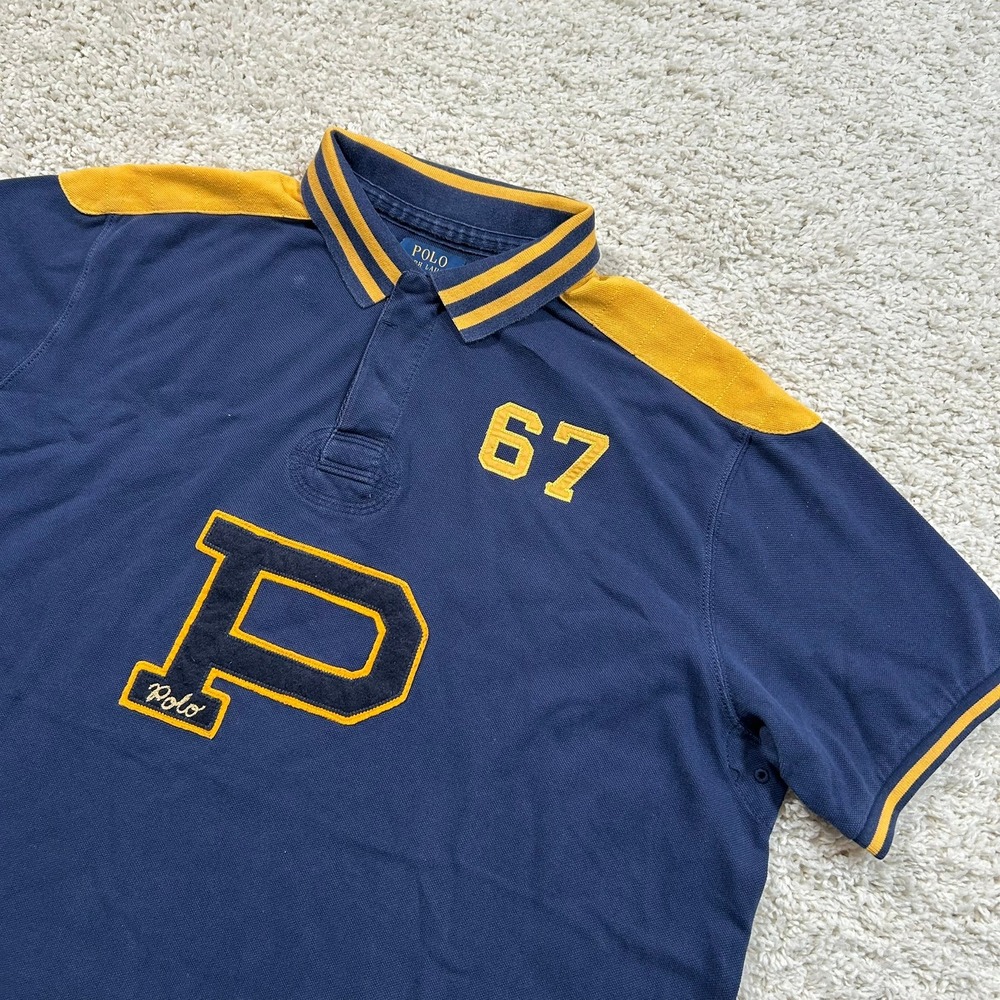 Polo Ralph Lauren Polo Shirt XXL Navy Blue Custom Fit Varsity P 67 Pique Cotton